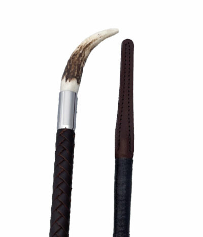 Plaited Leather Show Cane Brown w/Stag Horn Tip 24″